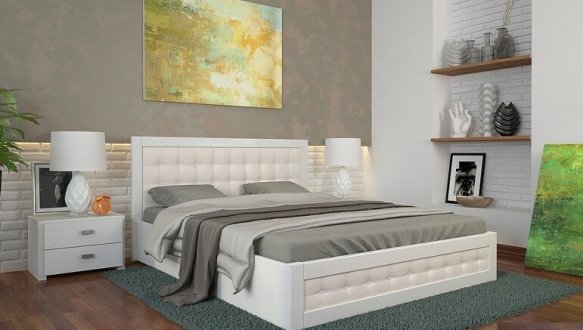 Ліжко дерев'яне з м'якою вставкою ArborDrev Рената М з підйомним механізмом та нішею для білизни Сосна / Бук Білий