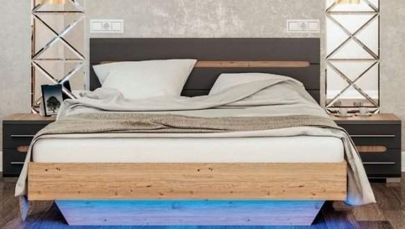 Кровать 2-сп. 1.4 Бьянко (с неоновой подсветкой) Графит 0