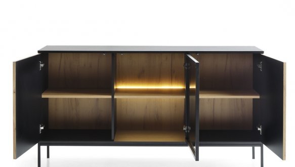 Комод Сенто / Sento K154 с подсветкой чёрный/дуб вотан Perfect Home ширина 153 см. 5