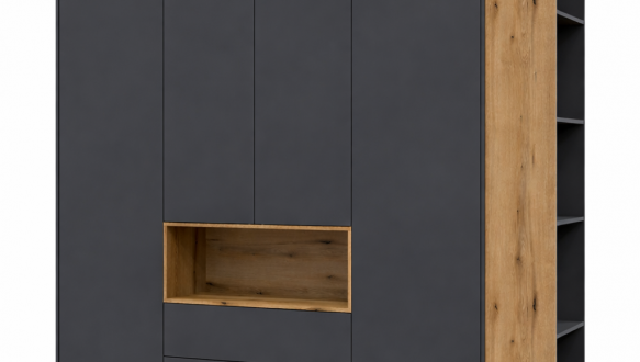 Шафа Дорос Дейл чотирьохдверна з нішею та етажеркою Антрацит/Дуб Евок 234 см