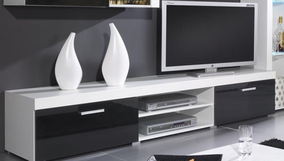 Тумба ТВ белый/черный глянец Samba