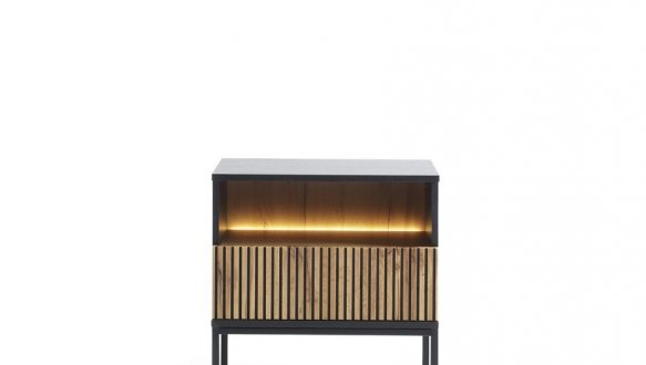 Тумба прикроватная с подсветкой Сенто/Sento S54 чёрный / дуб вотан Perfect Home ширина 53 см. 4