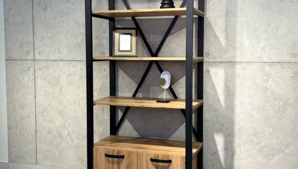 Стеллаж LOFT 900 2Д Дуб Сонома / Чёрный мат MebliRoMax