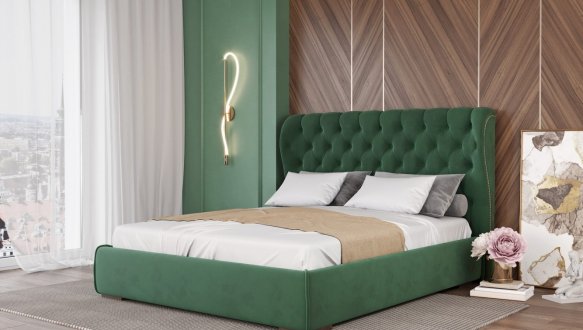 Кровать мягкая двуспальная Лев Амстердам с подъемным механизмом и нишей для белья 1