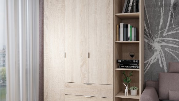 Шкаф Дорос Гелар дуб сонома с Этажеркой 3-х дверный 154,4 см