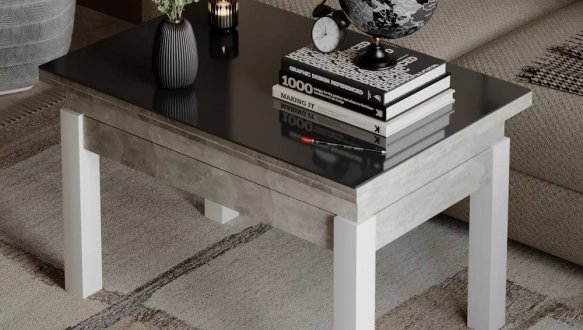 Стол-трансформер B-Fly Glass Art In Head Ателье светлый/Белые ноги/Графитовое стекло 6