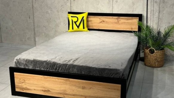 Ліжко LOFT 140х200 Дуб Сонома / Чорний мат MebliRoMax 2