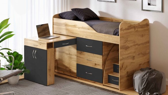 Ліжко кімната зі столом №5 Viorina deko Корпус Дуб Тахо