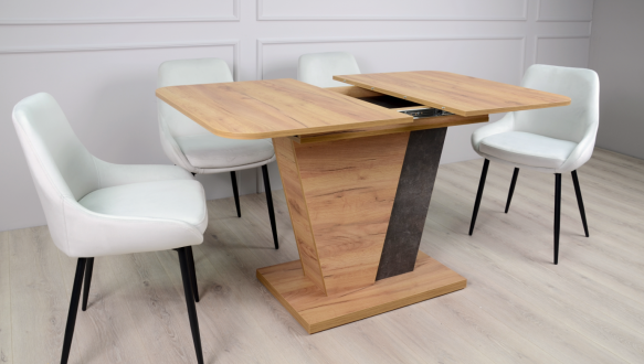 Стол кухонный раскладной FOREST D/A Интарсио Дуб Крафт Золотой/Ателье Темный 120/160 см 4