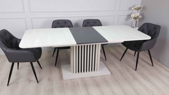 Стол Cassandra MAX Интарсио Шелковый Камень/Антрацит Раскладной 160 см