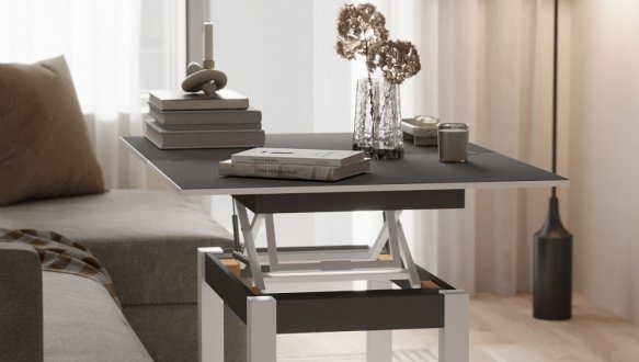 Стол-трансформер B-Fly Glass Графит/Белые ноги/Графитовое стекло 1