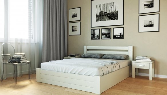 Ліжко дерев'яне Лев Жасмін з підйомним механізмом і нішею для білизни масив Бук Білий