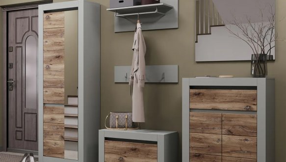 Модульная прихожая Сокме Катания Дуб флагшток / Шиншилла серая