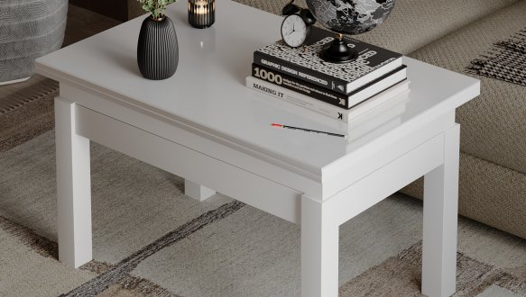 Стол-трансформер B-Fly Glass Белый бриллиант/Белые ноги/Белое стекло