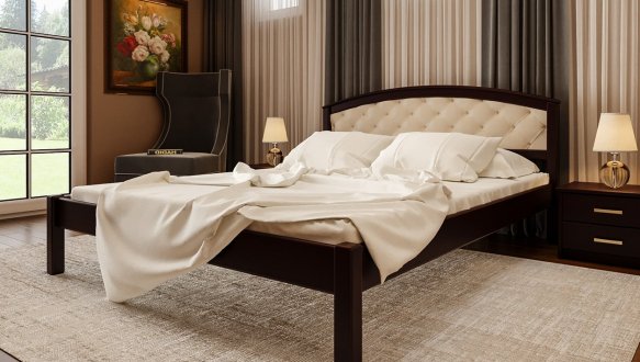 Кровать двуспальная деревянная с мягкой вставкой ЧДК Британия массив Ольха 6