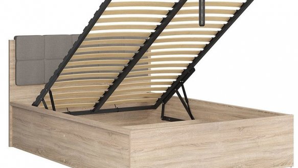 Ліжко двоспальне з м'яким узголів'ям BRW Poland LOZ/160/B Tetrix / Тетрікс з підйомним механізмом та нішею для білизни ДСП 4