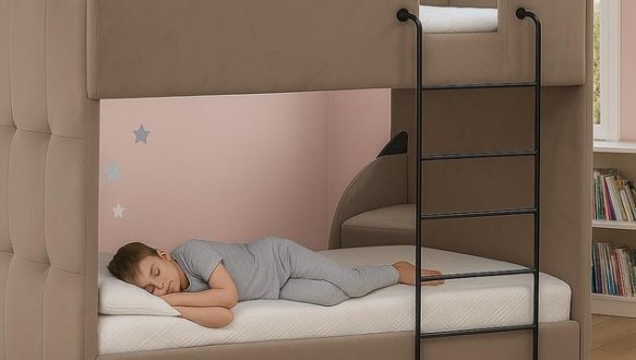 Кровать двухьярусная детская мягкая Городок Флаффи с подъемным механизмом 3