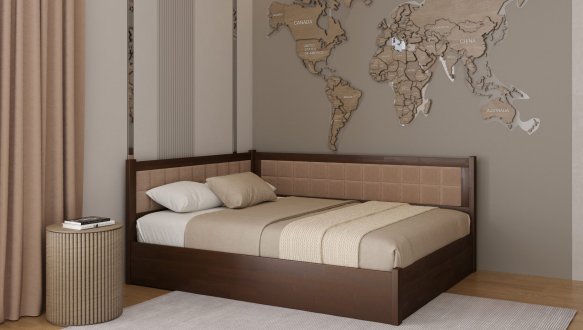 Ліжко двоспальне дерев'яне Лев Мілвокі з підйомним механізмом та нішею для білизни Щит бука 