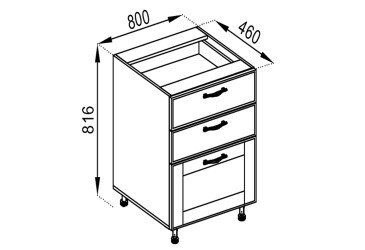 Нижний шкаф H 80 3Ш (2+1) Доминика