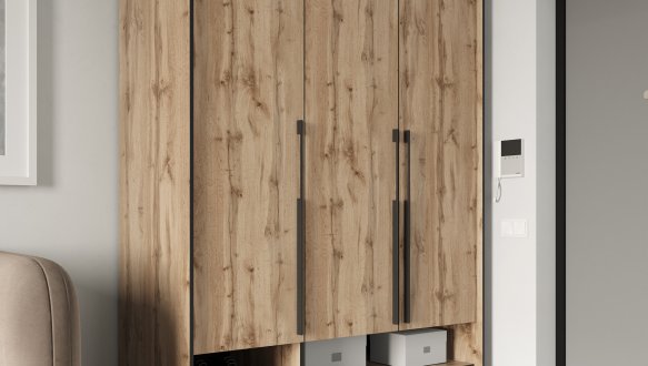 Шкаф Морели R-0006 Рамо 3 дверный дуб аппалачи со штангой и полками 150 см