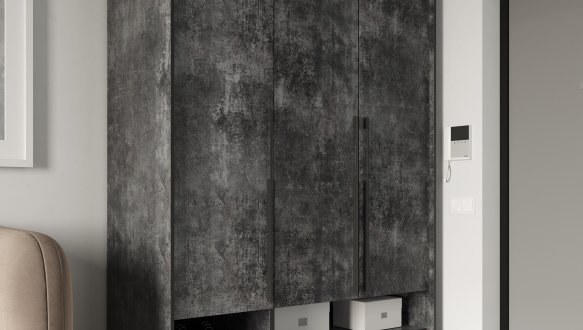 Шкаф Морели R-0006 Рамо 3 дверный бетон темный со штангой и полками 150 см