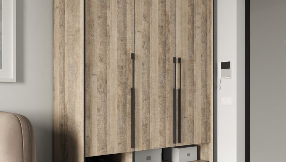 Шафа Морелі R-0006 Рамо 3 дверна дуб гранж пісочний зі штангою та полицями 150 см