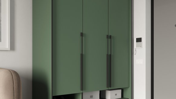 Шкаф Морели R-0006 Рамо 3 дверный зеленый дымчатый со штангой и полками 150 см