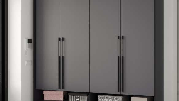 Шкаф Морели R-0010 Рамо 4 дверный антрацит со штангой и полками 197см