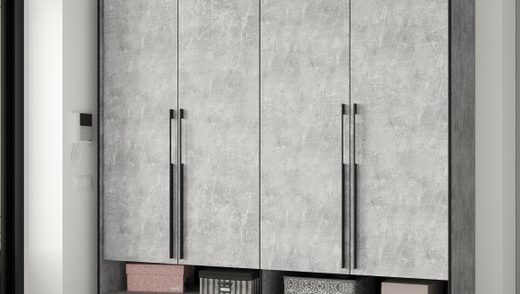 Шкаф Морели R-0010 Рамо 4 дверный бетон со штангой и полками 197 см