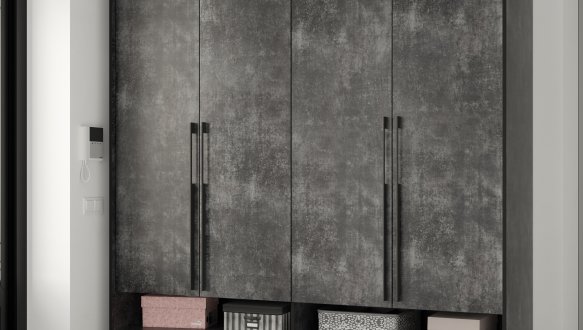 Шкаф Морели R-0010 Рамо 4 дверный бетон темный со штангой и полками 197 см