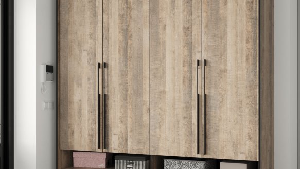 Шкаф Морели R-0010 Рамо 4 дверный дуб гранж песочный со штангой и полками 197 см