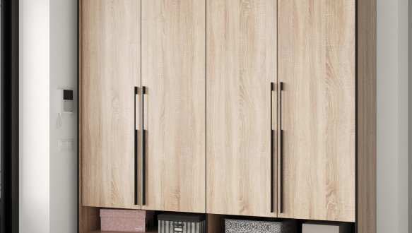 Шкаф Морели R-0010 Рамо 4 дверный сонома со штангой и полками 197см