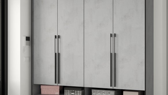 Шафа Морелі R-0010 Рамо 4 дверна бетон тефра зі штангою та полицями 197 см