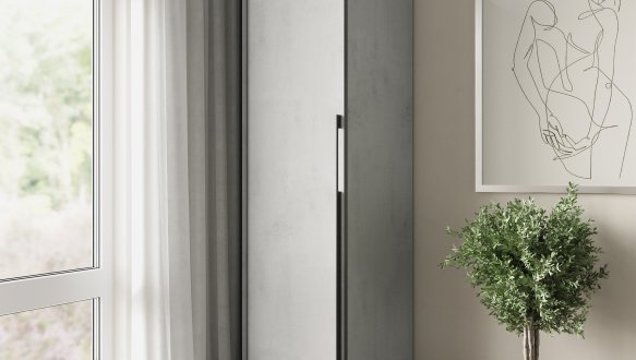 Пенал с полками бетон тефра R-0011 Рамо