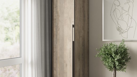 Пенал с полками дуб гранж песочный R-0011 Рамо