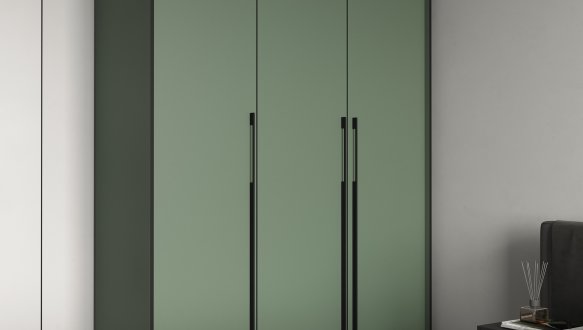 Шкаф Морели R-0016 Рамо 3 дверный зеленый дымчастый со штангой и полицями 150см