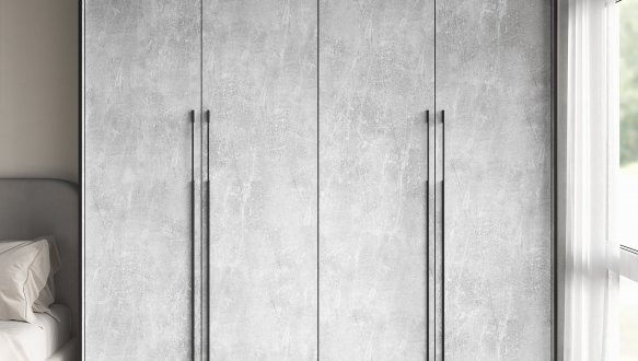 Шкаф Морели R-0020 Рамо 4 дверный бетон со штангой и полками 197 см