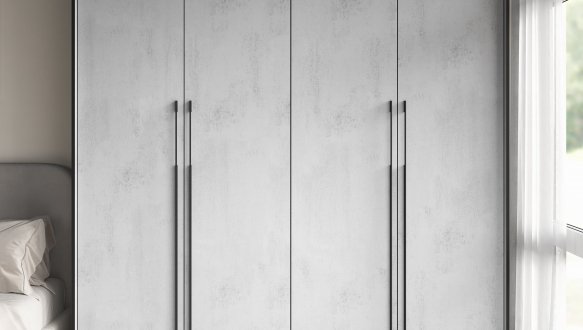 Шкаф Морели R-0020 Рамо 4 дверный бетон тефра со штангой и полками 197 см