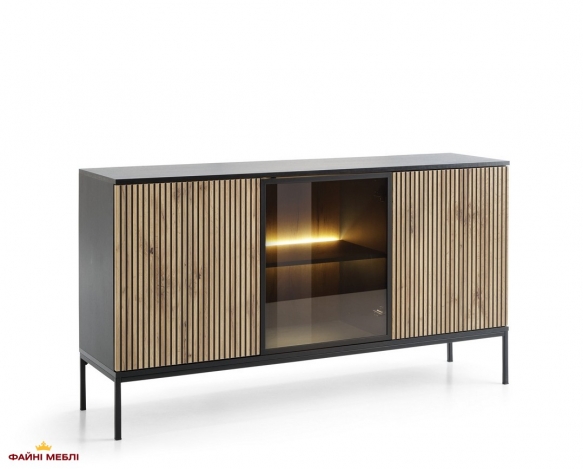 Комод Сенто / Sento K154 з підсвіткою Чорний/дуб вотан Perfect Home Ш153хВ83хГ39 см. 4