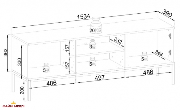 Тумба під ТВ Сенто / Sento RTV154 Чорний/дуб вотан Perfect Home Д153хГ39хВ56 4