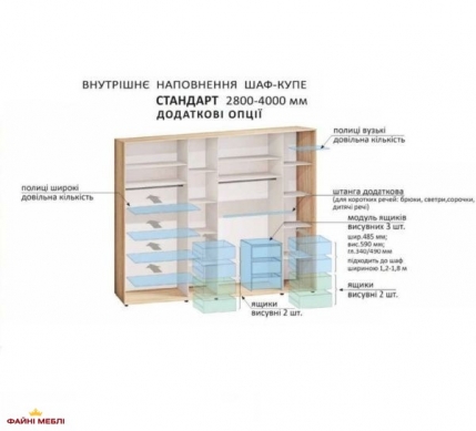 Шафа-купе 3,8м ДСП чотирьохдверна 2