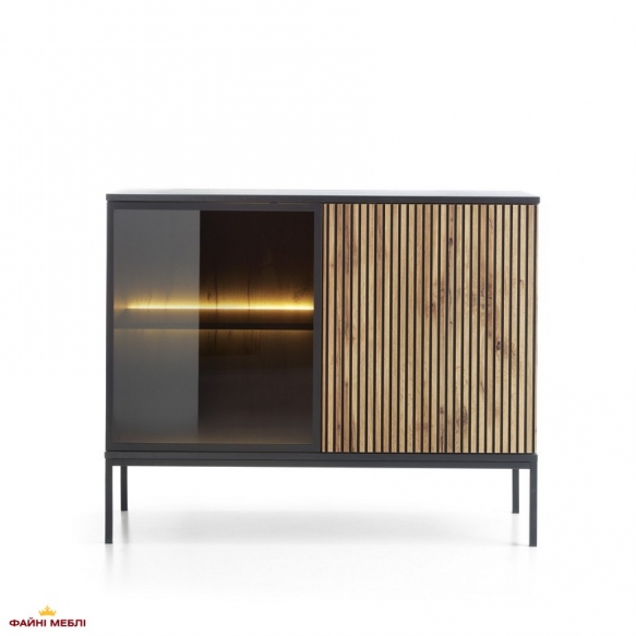 Комод Сенто / Sento K104 з підсвіткою Чорний/дуб вотан Perfect Home Ш103хВ83хГ39 см. 6