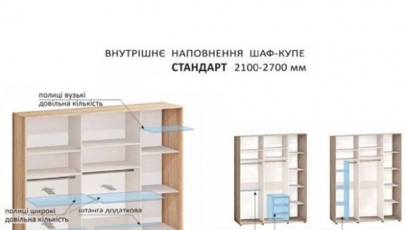 Шкаф-купе 2,1м Модель-2 трехдверный с зеркалом 1