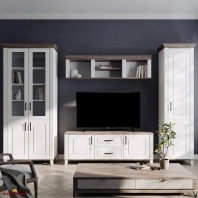 Модульна вітальня Канді Білий альпійський / Дуб стірлінг / Білий матовий