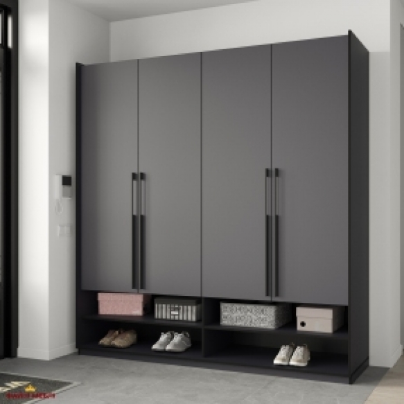 Шкаф Морели R-0008 Рамо 4 дверный антрацит со штангами 197см