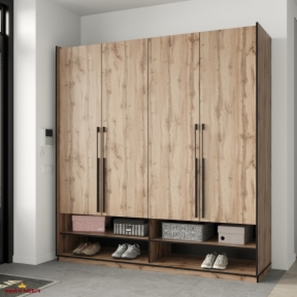 Шкаф Морели R-0008 Рамо 4 дверный дуб аппалачи со штангами 197см