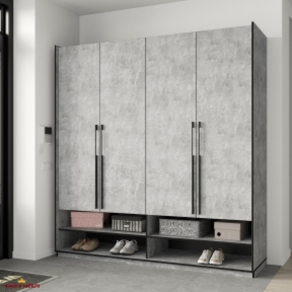 Шкаф Морели R-0008 Рамо 4 дверный бетон со штангами 197см