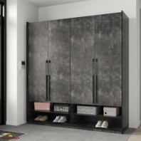 Шкаф Морели R-0007 Рамо 4 дверный бетон темный с полками 197см