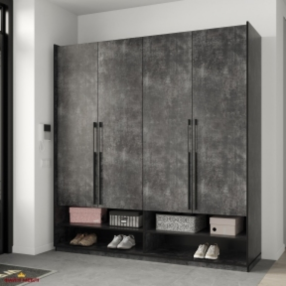 Шкаф Морели R-0008 Рамо 4 дверный бетон темный со штангами 197см