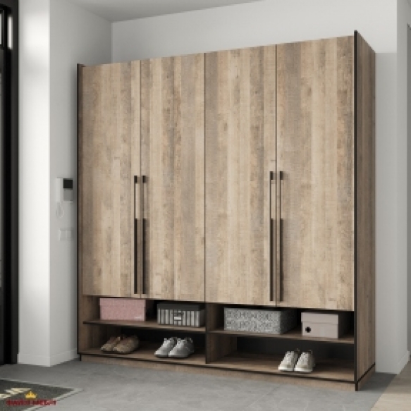 Шкаф Морели R-0008 Рамо 4 дверный дуб гранж песочный со штангами 197см